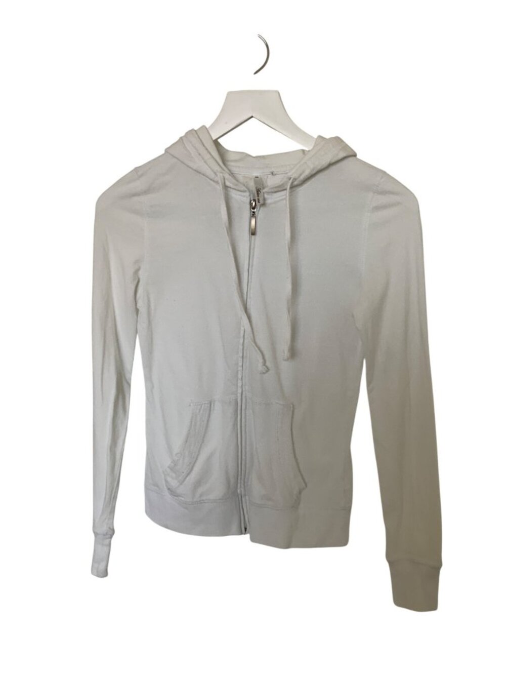 White Zip-Up Hoodie With Drawstring Hood & Front Pockets